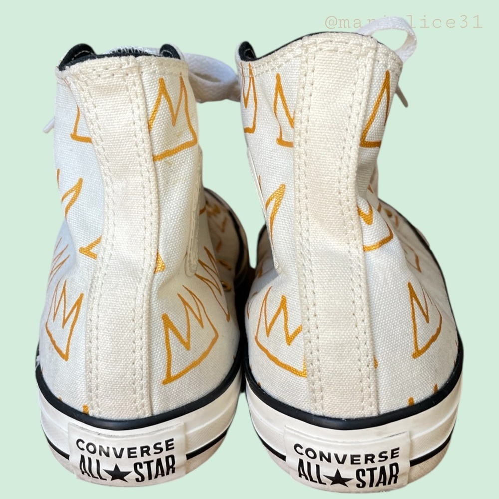 ~Converse x Jean Michel Basquiat Unisex High-Top Sneakers White & Gold. EUC - Picture 9 of 15